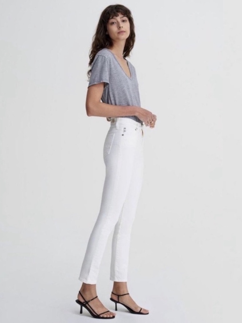 AG The Prima Ankle Jean 26 R white Slim mid Rise cigarette leg